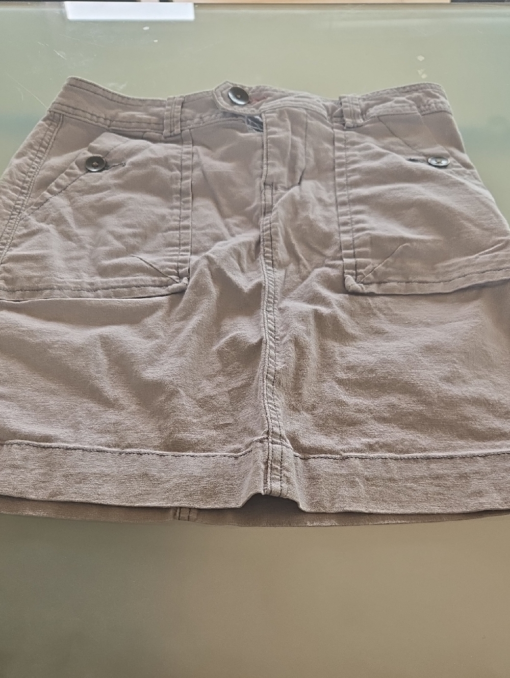 Casual Taupe Midi Skirt with Front Patch Pockets